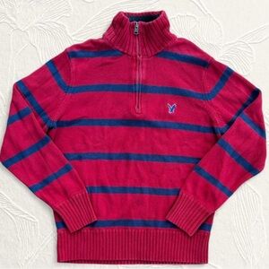 American Eagle red & blue stripe quarter zip sweater Size XL